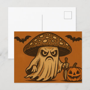 Killer Shroom-Spooky Ghost with Knife Holiday Postcard