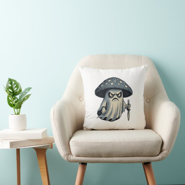 Killer 'Shroom – Spooky Ghost with Knife Throw Pillow (Chair)