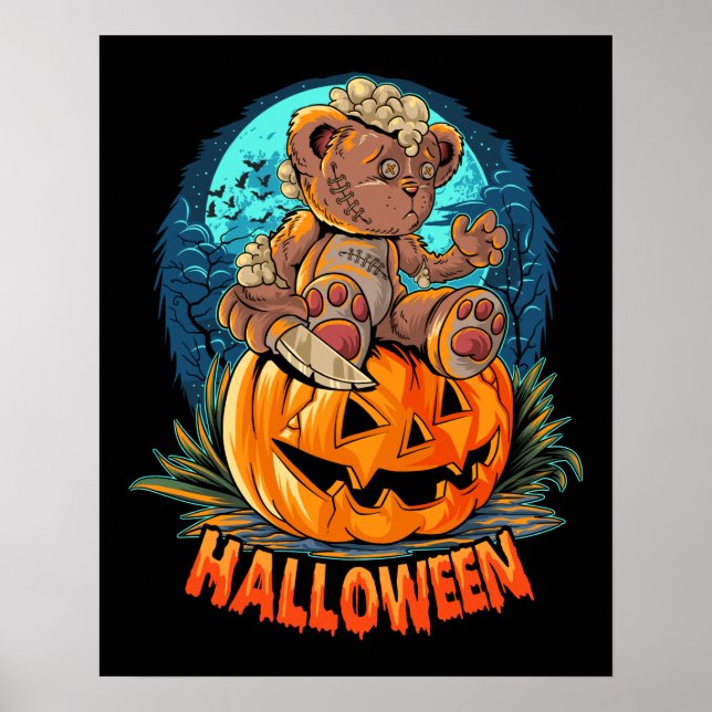 Killer Teddy Bear Halloween Jack-o-lantern Poster (Front)