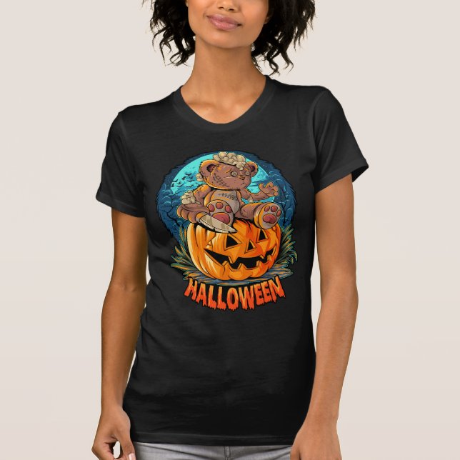 Killer Teddy Bear Halloween Jack-o-lantern T-Shirt (Front)