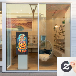 Killer Teddy Bear Halloween Jack-o-lantern Window Cling