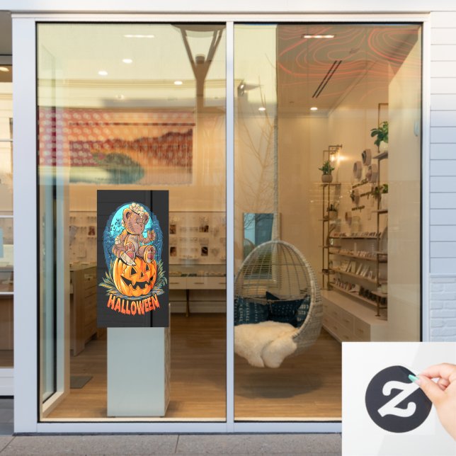 Killer Teddy Bear Halloween Jack-o-lantern Window Cling (Store Window)