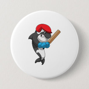 Killer whale at Cricket with Cricket bat 3 Inch Round Button