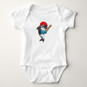 Killer whale at Cricket with Cricket bat Baby Bodysuit