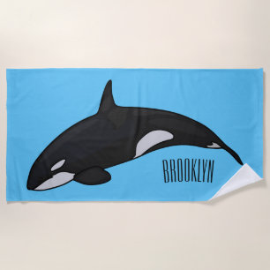 Killer whale cartoon illustration beach towel