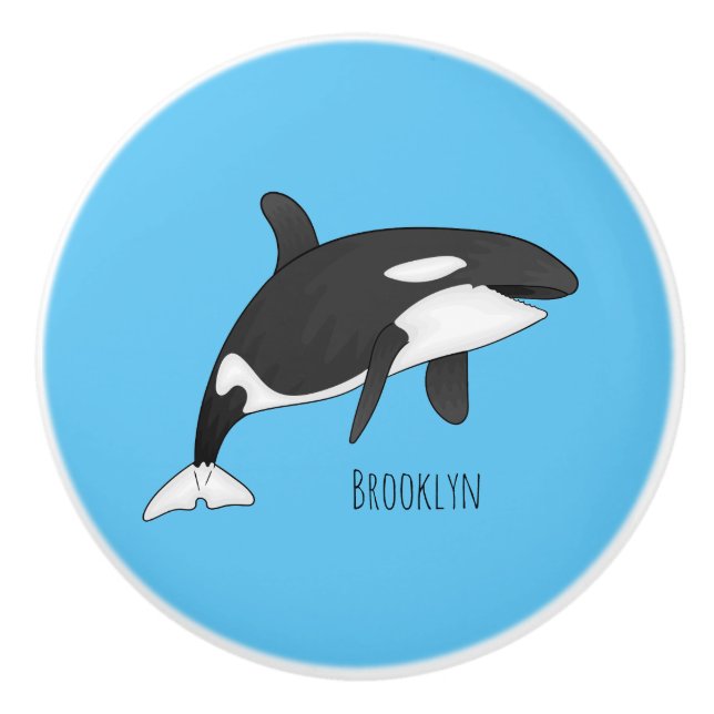 Killer whale cartoon illustration ceramic knob (Front)