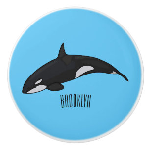 Killer whale cartoon illustration ceramic knob