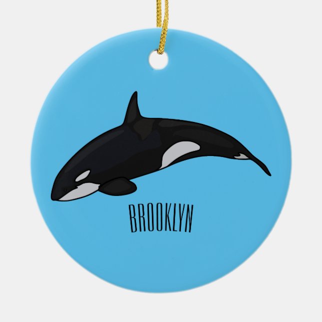 Killer whale cartoon illustration ceramic ornament (Front)
