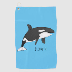 Killer whale cartoon illustration golf towel