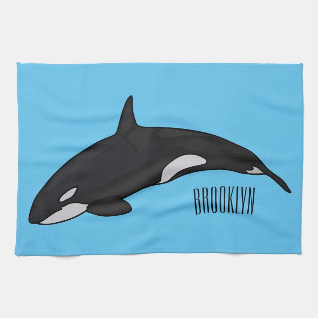 Killer whale cartoon illustration kitchen towel (Horizontal)