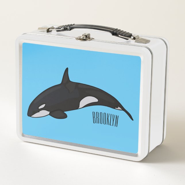 Killer whale cartoon illustration metal lunch box (Front)