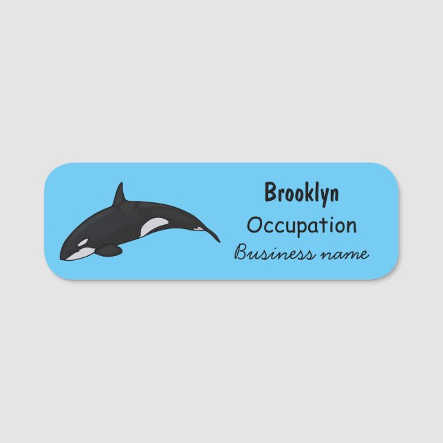 Killer whale cartoon illustration name tag (Front)