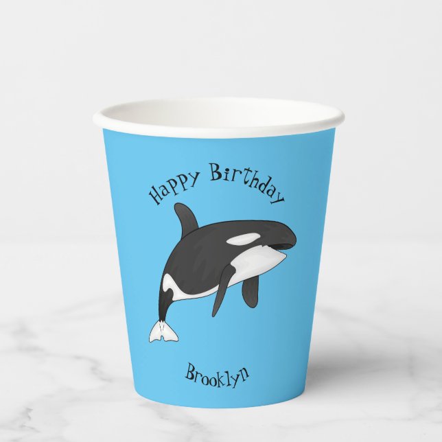 Killer whale cartoon illustration  paper cups (Front)