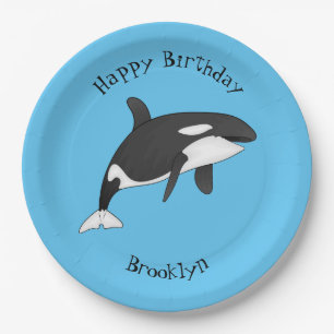 Killer whale cartoon illustration  paper plate