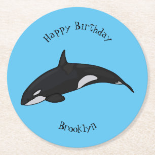 Killer whale cartoon illustration round paper coaster