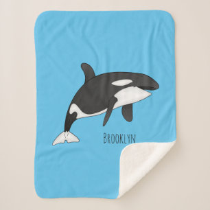Killer whale cartoon illustration sherpa blanket
