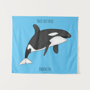 Killer whale cartoon illustration tapestry