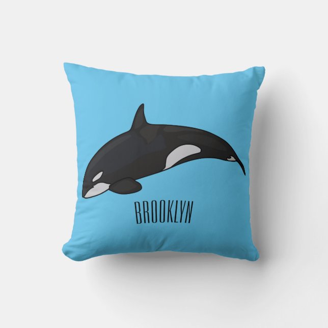 Killer whale cartoon illustration throw pillow (Front)
