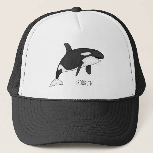 Killer whale cartoon illustration trucker hat (Front)
