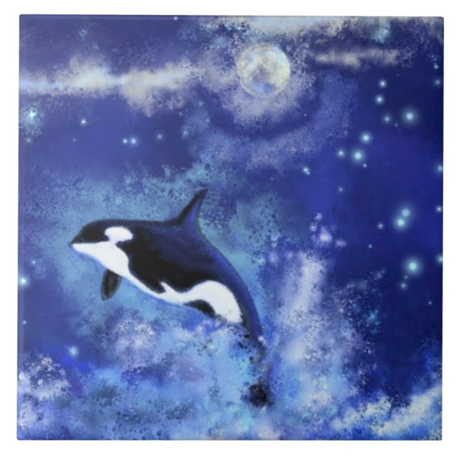 Killer Whale Ceramic Tile Blue Full Moon (Front)