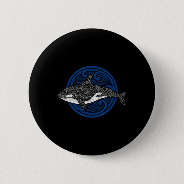 Killer Whale Design Ocean Waves Men Boys Kids Orca 2 Inch Round Button (Front)