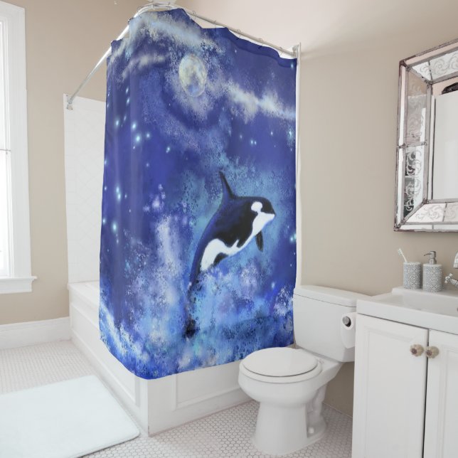 Killer Whale on Full Moon - Art Drawing - Blue (In Situ)