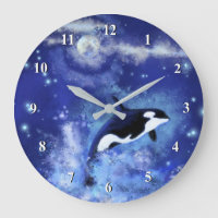 Killer Whale on Full Moon - Art Drawing Blue