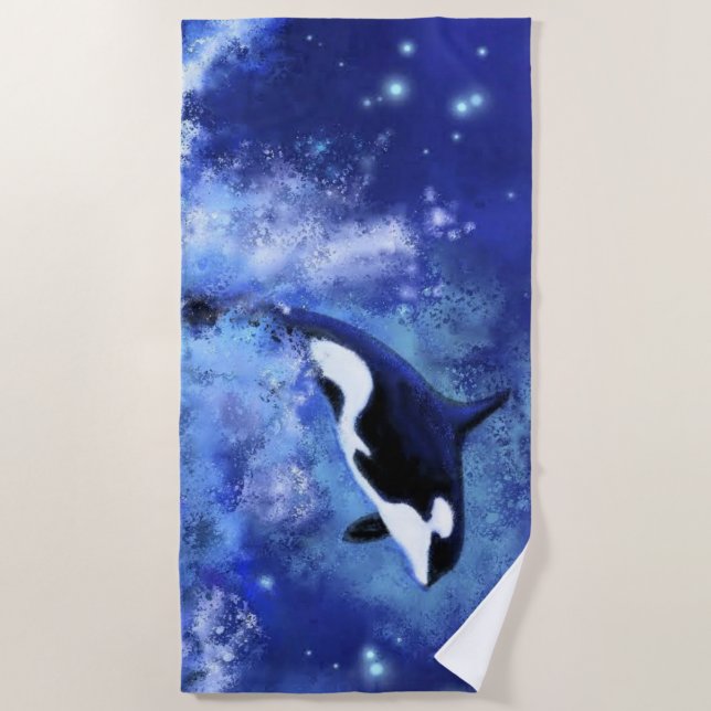 Killer Whale on Full Moon - Drawing Beach Towel (Front)