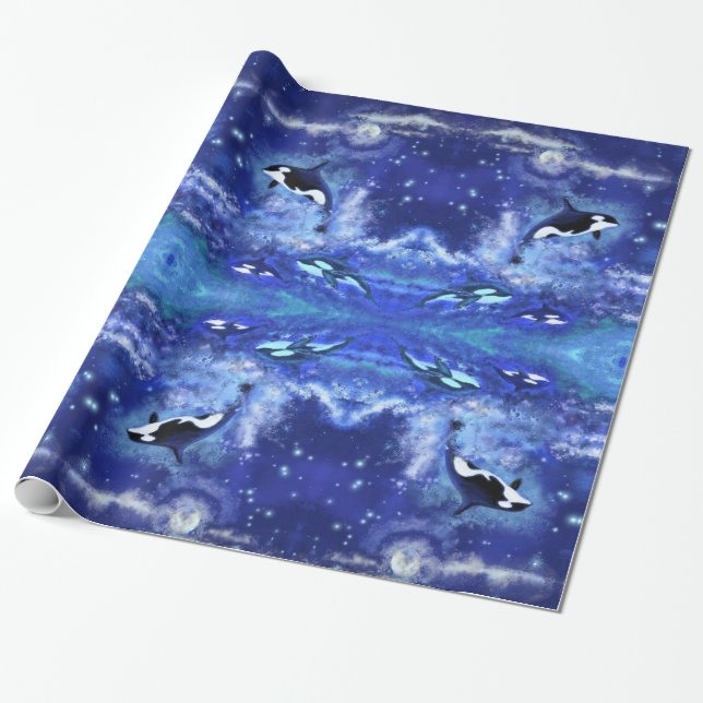 Killer Whale on Full Moon Wrapping Paper (Unrolled)