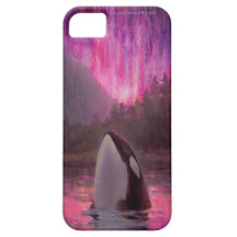 Killer Whale Orca and Pink/Magenta Northern Lights