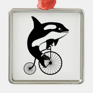 Killer Whale, Orca Riding a Bike Metal Ornament