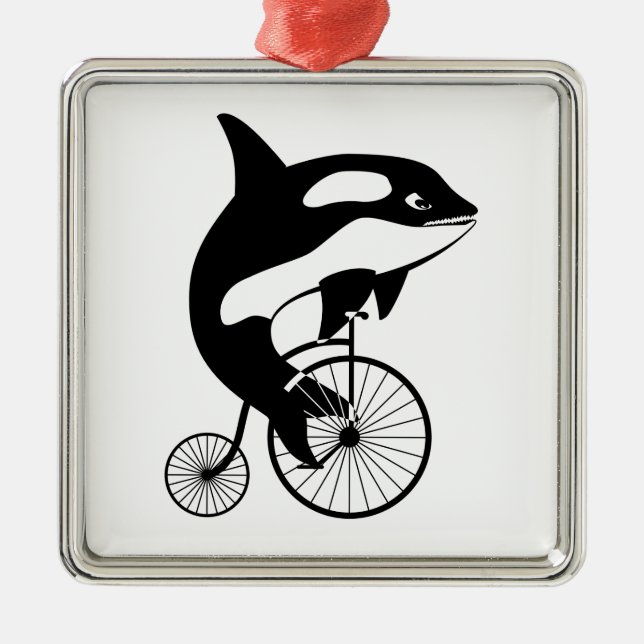 Killer Whale, Orca Riding a Bike Metal Ornament (Front)
