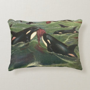 Killer Whales and Orcas, Vintage Marine Mammals Accent Pillow