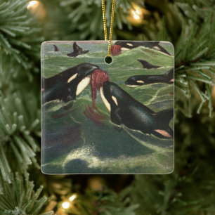Killer Whales and Orcas, Vintage Marine Mammals Ceramic Ornament