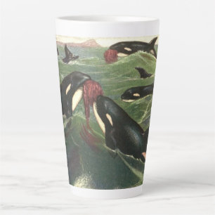 Killer Whales and Orcas, Vintage Marine Mammals Latte Mug