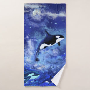 Killer Whales Blue Full Moon Bath Towel