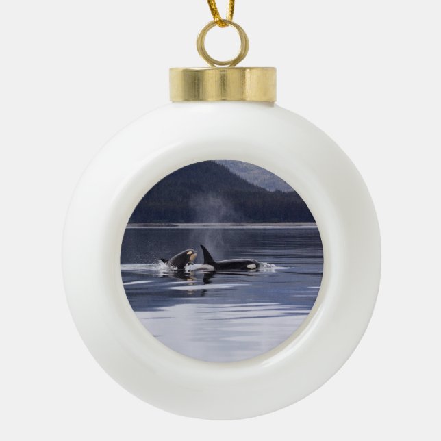 Killer Whales Ceramic Ball Christmas Ornament (Front)