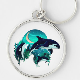 Killer Whales Cool Blue Nature Illustration Keychain