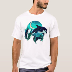  Killer Whales Cool Blue Nature Illustration T-Shirt