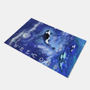 Killer Whales Doormat Blue Full Moon Night