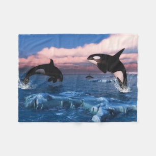 Killer Whales In The Arctic Ocean Fleece Blanket