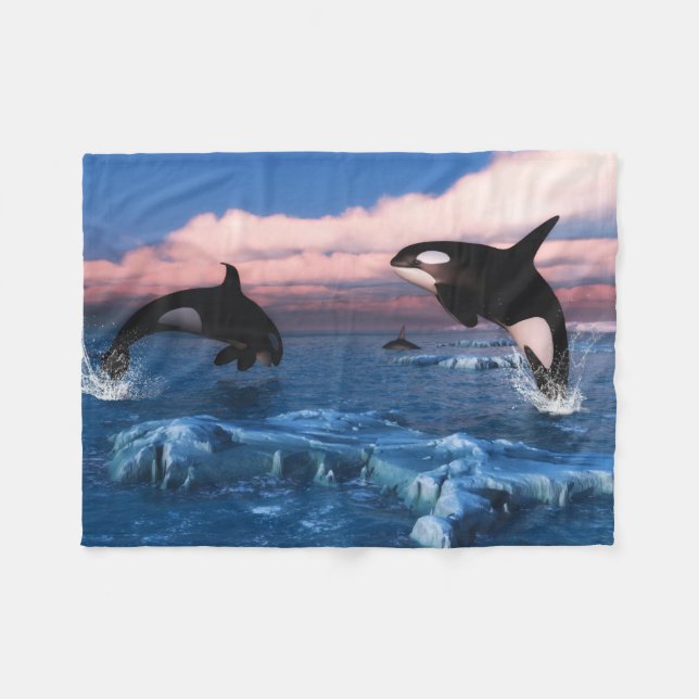 Killer Whales In The Arctic Ocean Fleece Blanket (Front (Horizontal))
