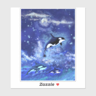 Killer Whales on Blue Full Moon Sticker