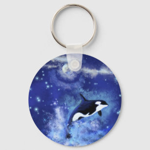 Killer Whales on Full Moon - Add Your Picture/Text Keychain