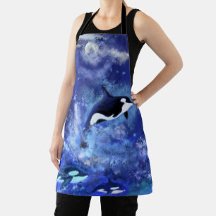 Killer Whales on Full Moon - Art Drawing Apron