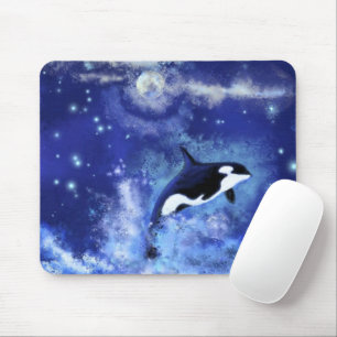 Killer Whales on Full Moon - Art Drawing Mouse Pad