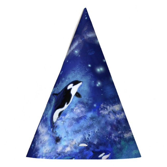 Killer Whales on Full Moon - Art Drawing Party Hat (Left)
