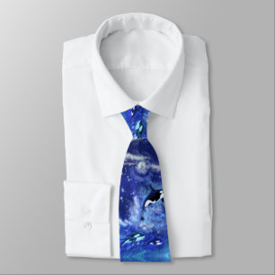 Killer Whales on Full Moon - Art Drawing Tie