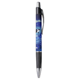 Killer Whales on Full Moon - Blue Night - Drawing Pen