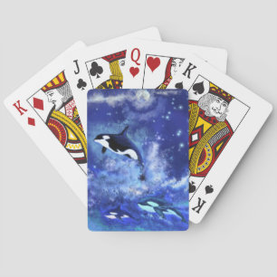 Killer Whales on Full Moon Blue Playing Cards Gift